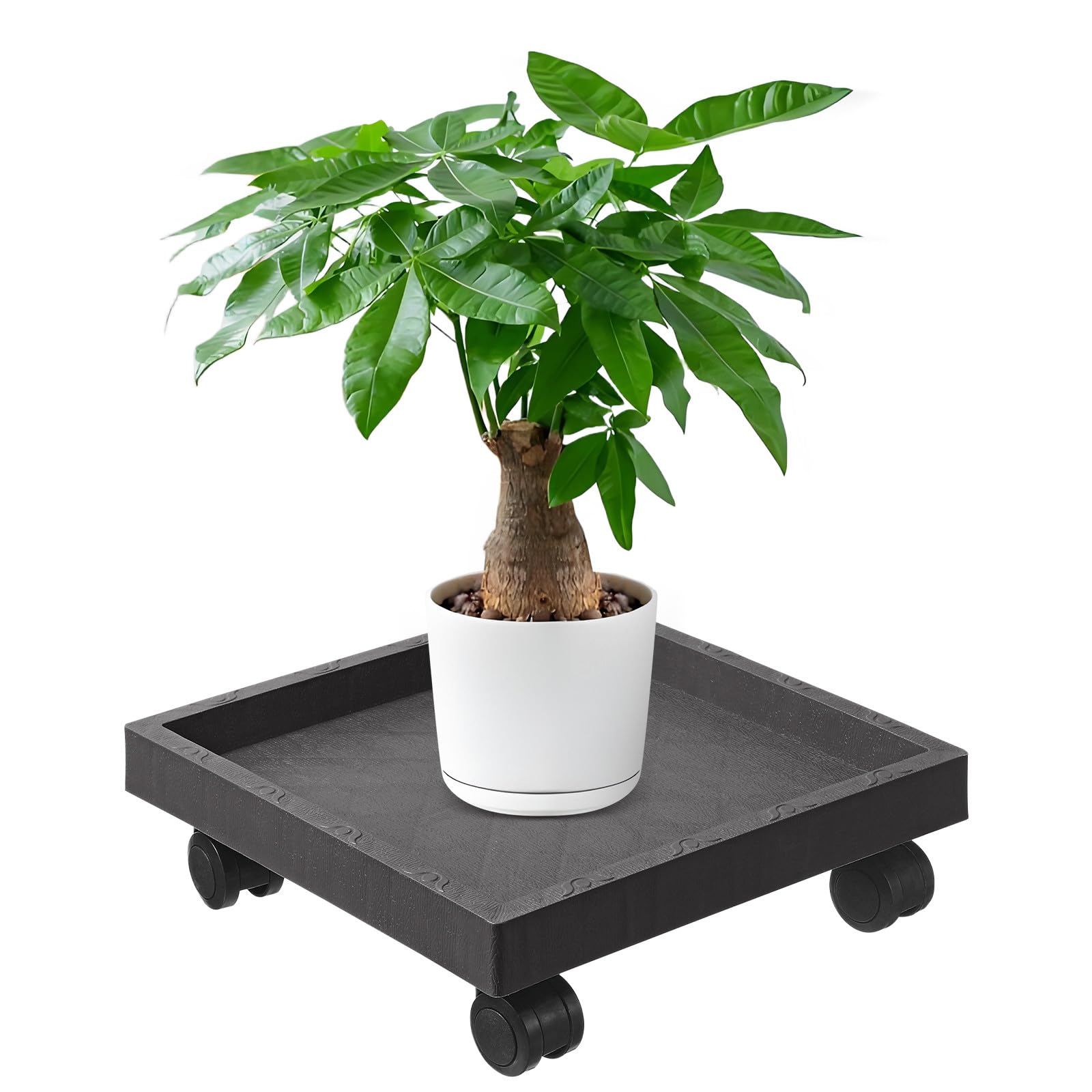 Support à roulettes pour pots de fleurs carré plastique terrasse chariot plante extérieur