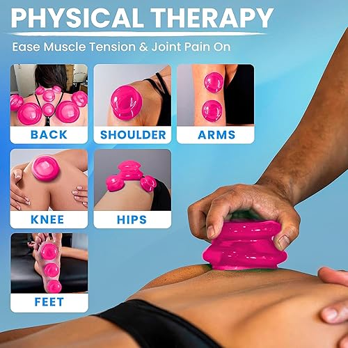 Miniatura 3 de Juego de terapia de ventosas de silicona, tazas de masaje profesional para terapia de ventosas, kit de 4 tazas para masaje, liberación miofascial,
