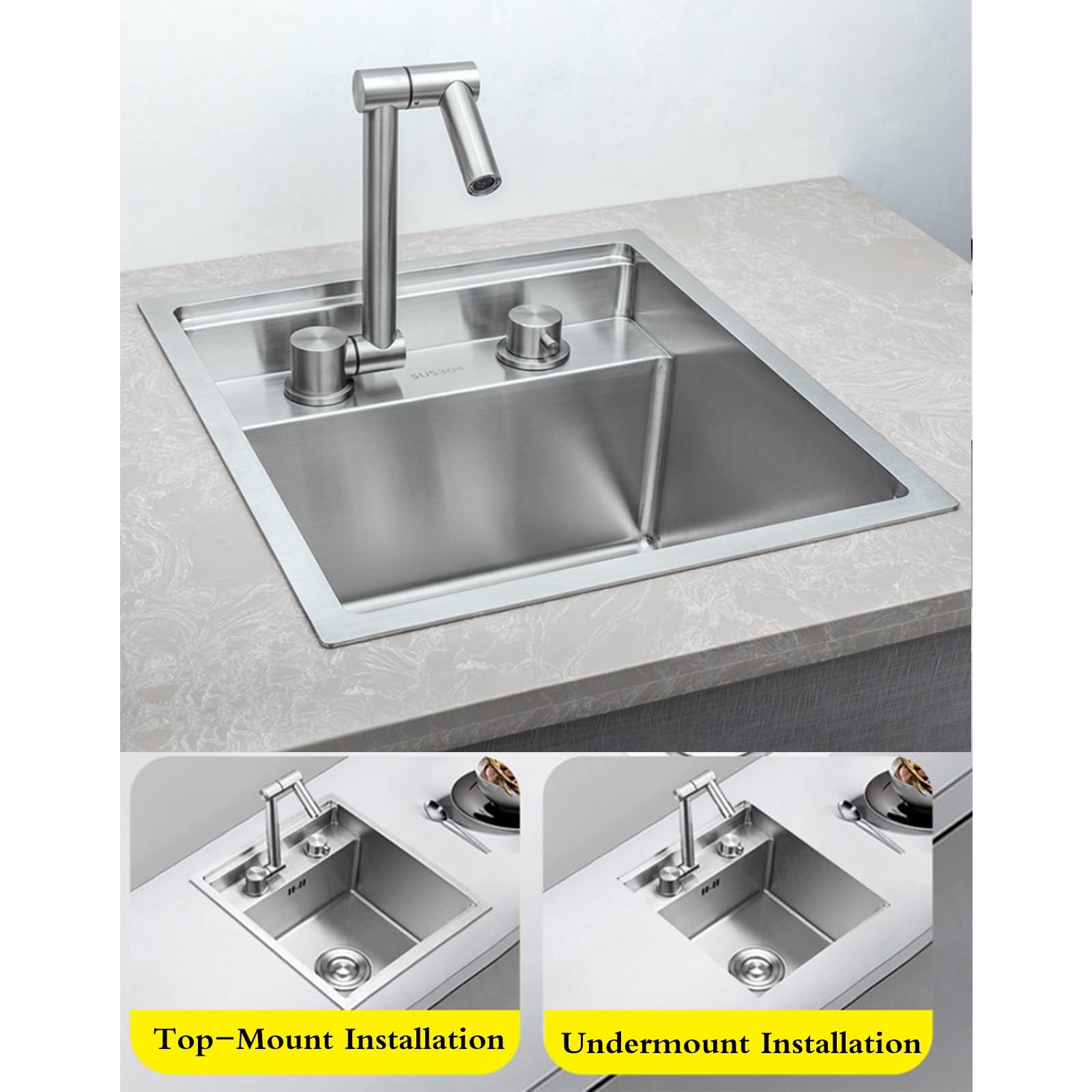 Lavello a Scomparsa per Camper con Coperchio, Mini sifone da Cucina in Acciaio Inox, Rubinetto e Scarico, dispensa salvaspazio per Piccoli Ambienti (32 * 43 23 cm)