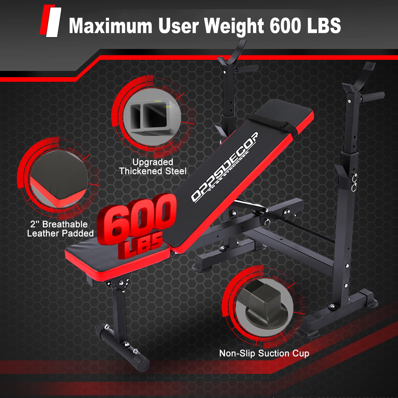6-in-1 900LBS ASTM-Certified Foldable Weight Bench Set for Home Gym, Adjustable Bench Press Set with Leg Extension, Leg Curl, Preacher Curl, Barbell Squat Rack for Full Body Workout, Strength Training