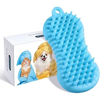 HOPESO Pet Grooming Shampoo Brush, 2021 Newest Silicone Bath Brush Soothing Massage Bristles for Dogs and Cats with Long Short Hair Washing, Gently Removes Loose & Shed Fur (5 Inch, Sky blue)