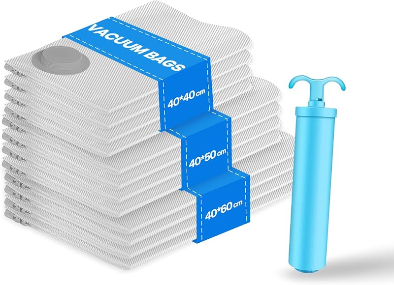 Vacbird Vákuum Tárolósákok 12 db Pumpával Ruházathoz Utazáshoz Költözéshez - Pump + 12 bags