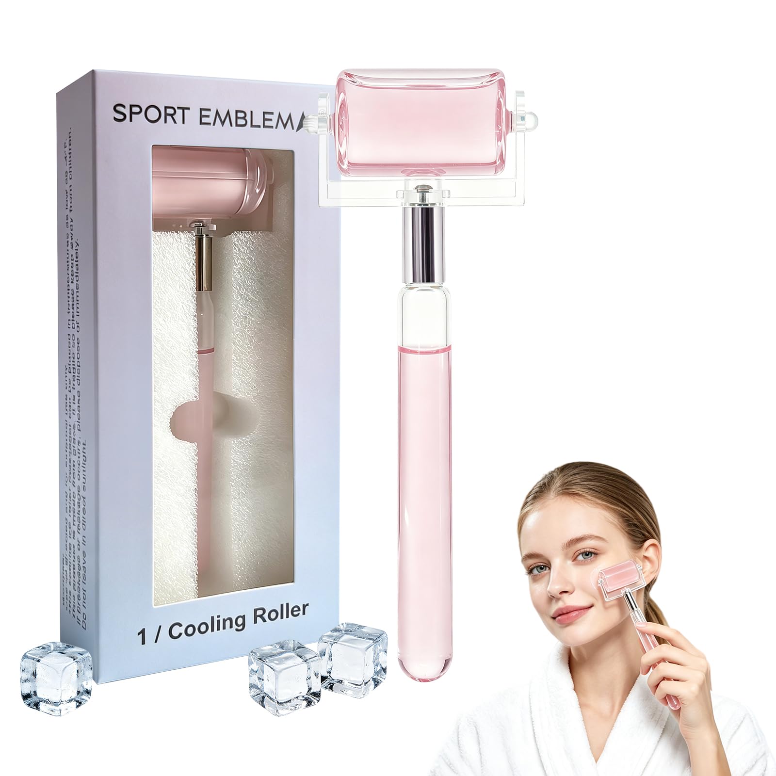 Rouleau à glace pour visage et corps – Outil de thérapie par le froid pour dégonfler les yeux, réduire l'inflammation et raffermir la peau – avec étui de protection (rose et bleu avec