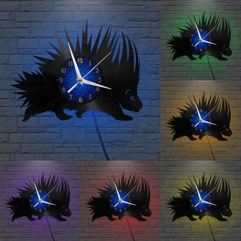 KDBWYC Hedgehog Wall Clock Vinyl Record Vinyl Clock Gift Home Decor Art