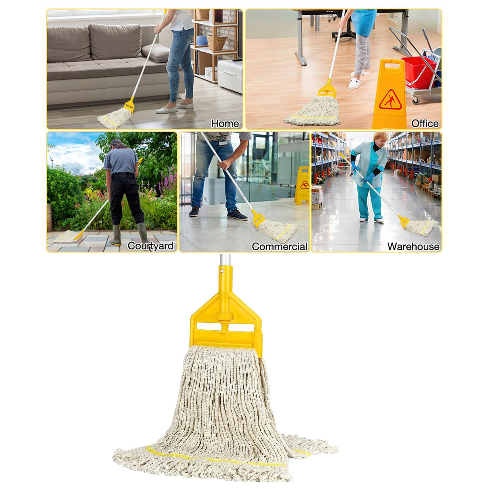 Riutilizzabile multisuperficie con Manico Lungo per Piastrelle, Marmo, Pavimenti in Legno, assorbenza, Attrezzature per la Pulizia della casa, Corde Cotone, Pavimento