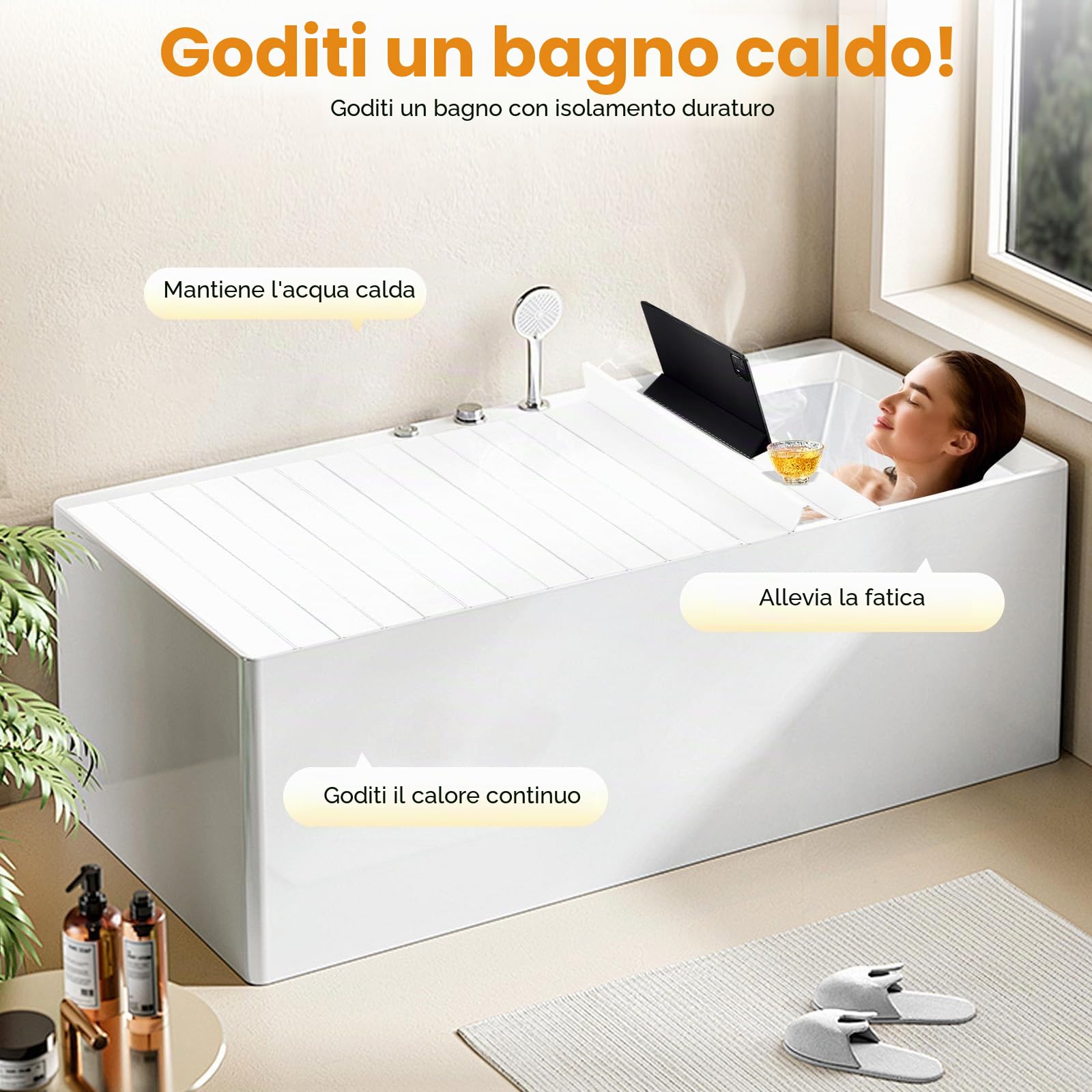 MINRS Copertura per vasca da bagno pieghevole, impermeabile, antipolvere, 170 x 75 x 0,65 cm, isolamento PVB, capacità massima di carico 5 kg, per casa, bagno, spa bianco