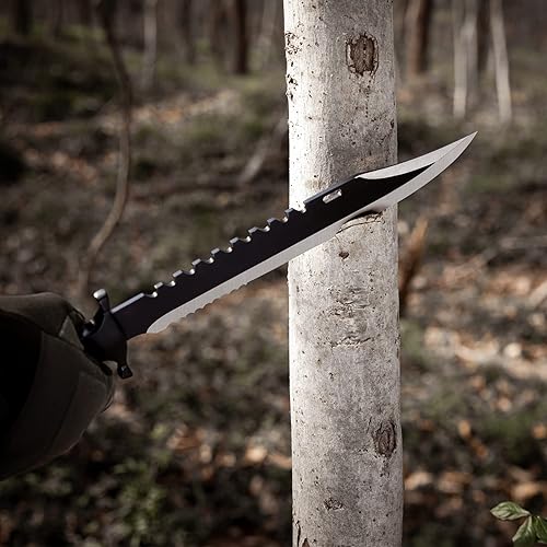 Miniatura 4 de Dispatch Cuchillo táctico Bowie Survival Hunting Rambo Bushcraft con funda protectora, hoja fija de combate militar, con mango de madera de color