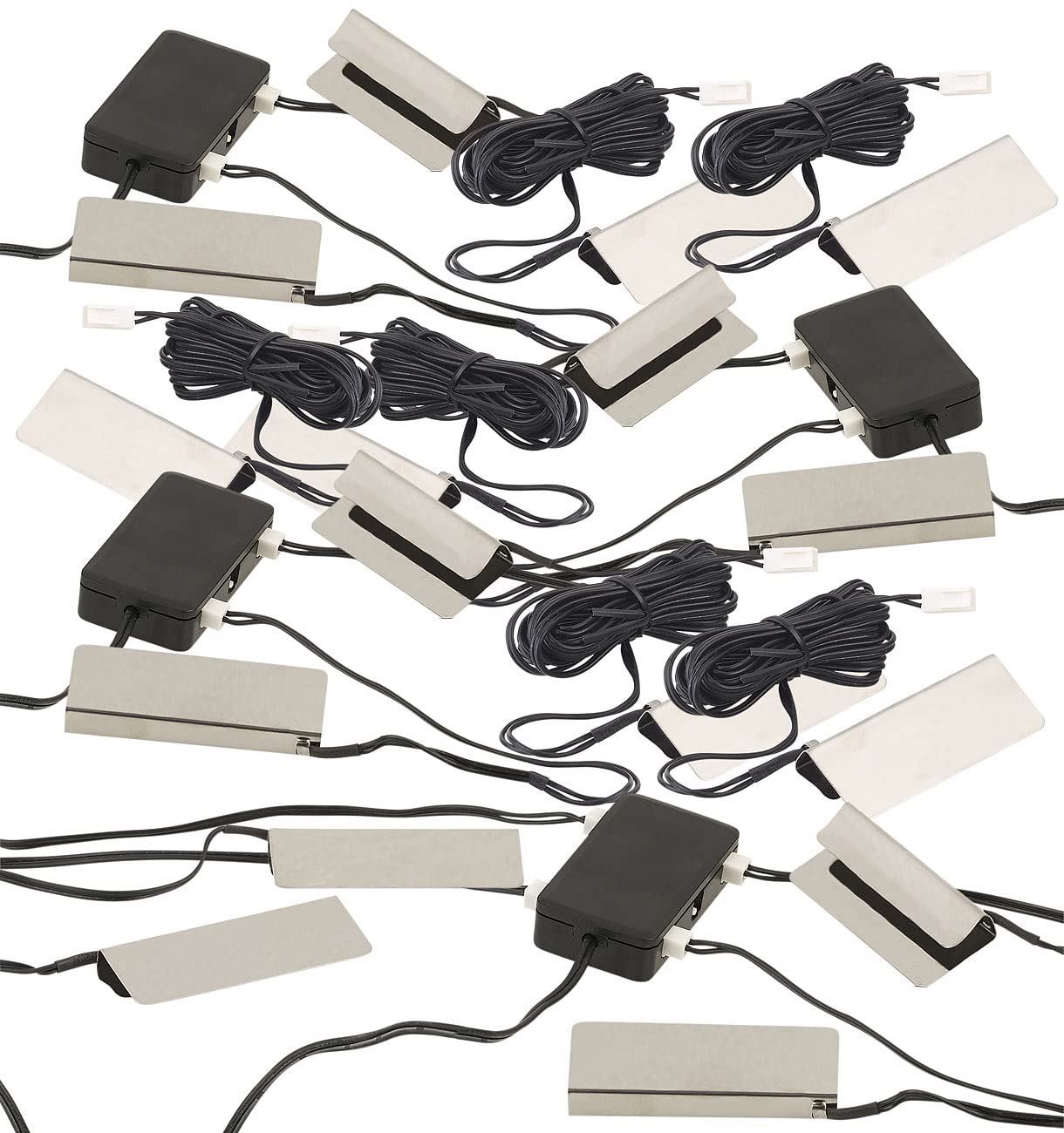Lunartec Glaskanten Beleuchtung: 4er-Set LED-Glasbodenbeleuchtungen, 16 Klammern mit 48 LEDs (Glas-Beleuchtung, Vitrinenbeleuchtung)