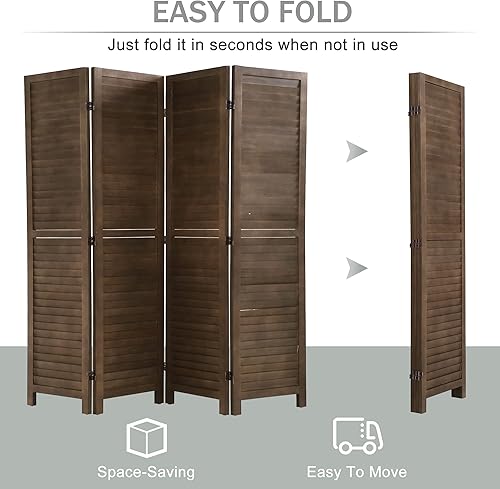 Miniatura 3 de Divisor de ambientes plegable de 4 paneles de 67 pulgadas de alto, marco de madera plegable, divisor de privacidad independiente, portátil,