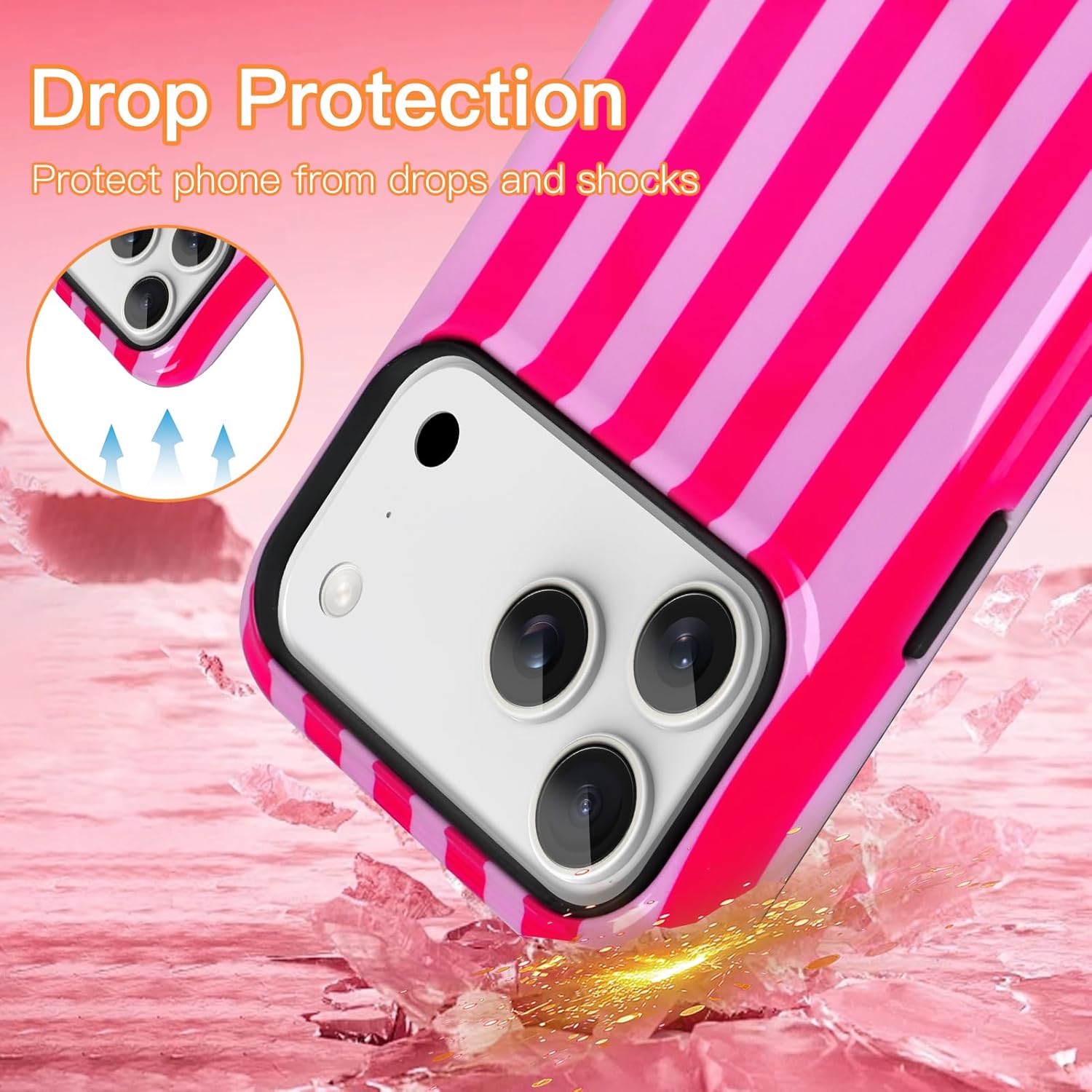 KANGHAR Case for iPhone 17 Pro Max Compatible with Magsafe Cute Hot Pink Stripes Scratch Resistant Hybrid 2-Layer Hard Protective Phone Cover for Girl Women Boy Men 6.9 Inch