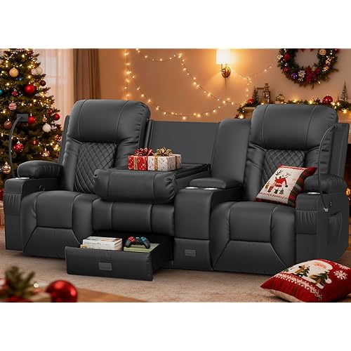 YONISEE 3 Seat Recliner Sofa with Flip Backrest Design, Loveseat Reclining Sofa with Storage Console, Drawer, USB Ports, 2 Cell Phone Holder, Loveseat Recliner Couch for Living Room