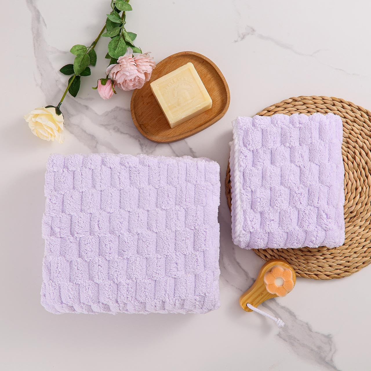 HomeCloud Microfiber Soft&Fuffy Bath Towel 400 GSM with Hanging Loop|3X Softer Than Cotton Towels|Highly Absorbent| for Home,Pool&Gym|Set of 2 (1Bath(140x72cm),1Face Towel(75x35cm),Purple offers donot miss