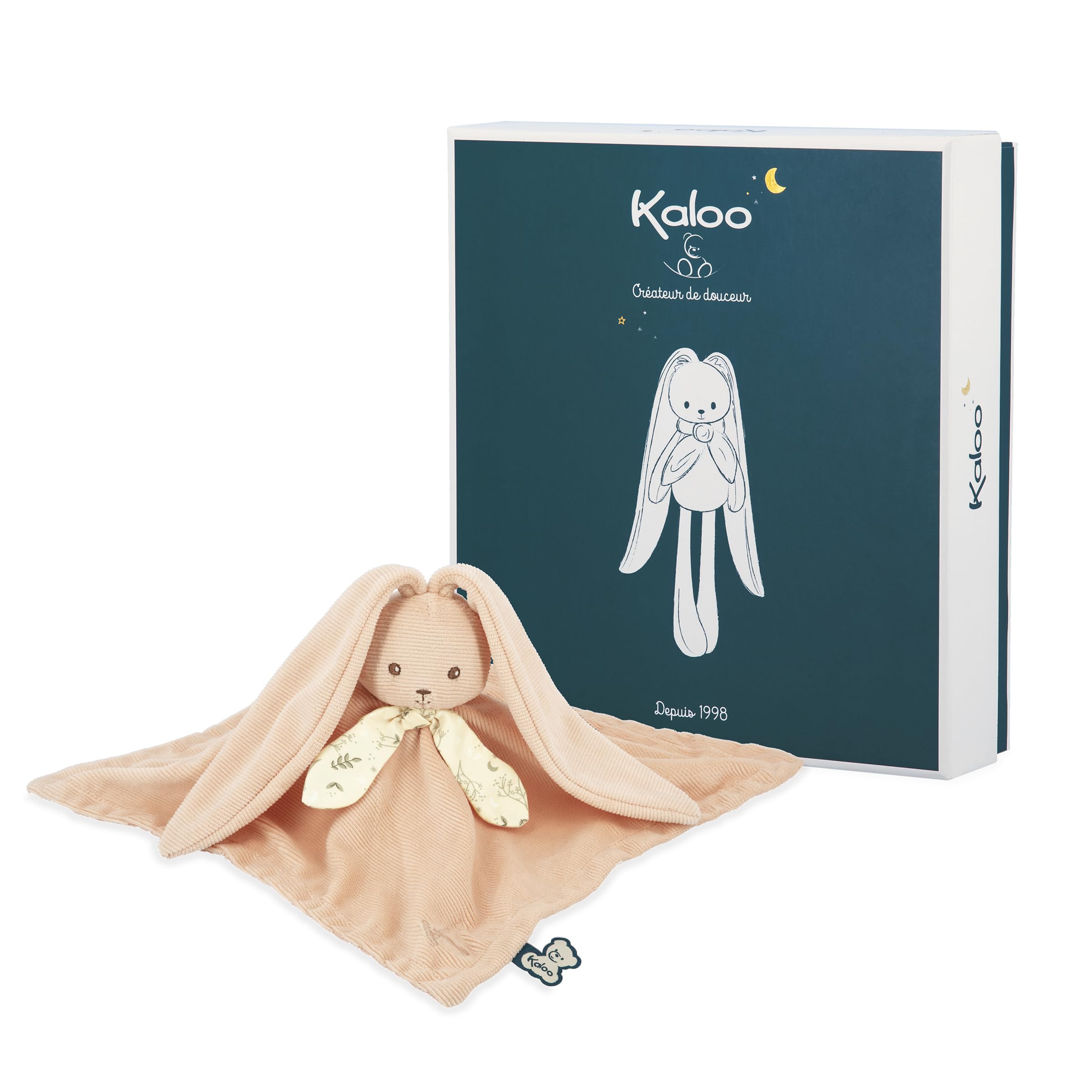 KALOO - Lapinoo - przytulanka w kolorze brzoskwiniowym - pluszowa zabawka dla niemowląt - kwadratowa 30 x 30 cm - dwa materiały wiskoza i sztruks bardzo miękki - pudełko prezentowe - od urodzenia,