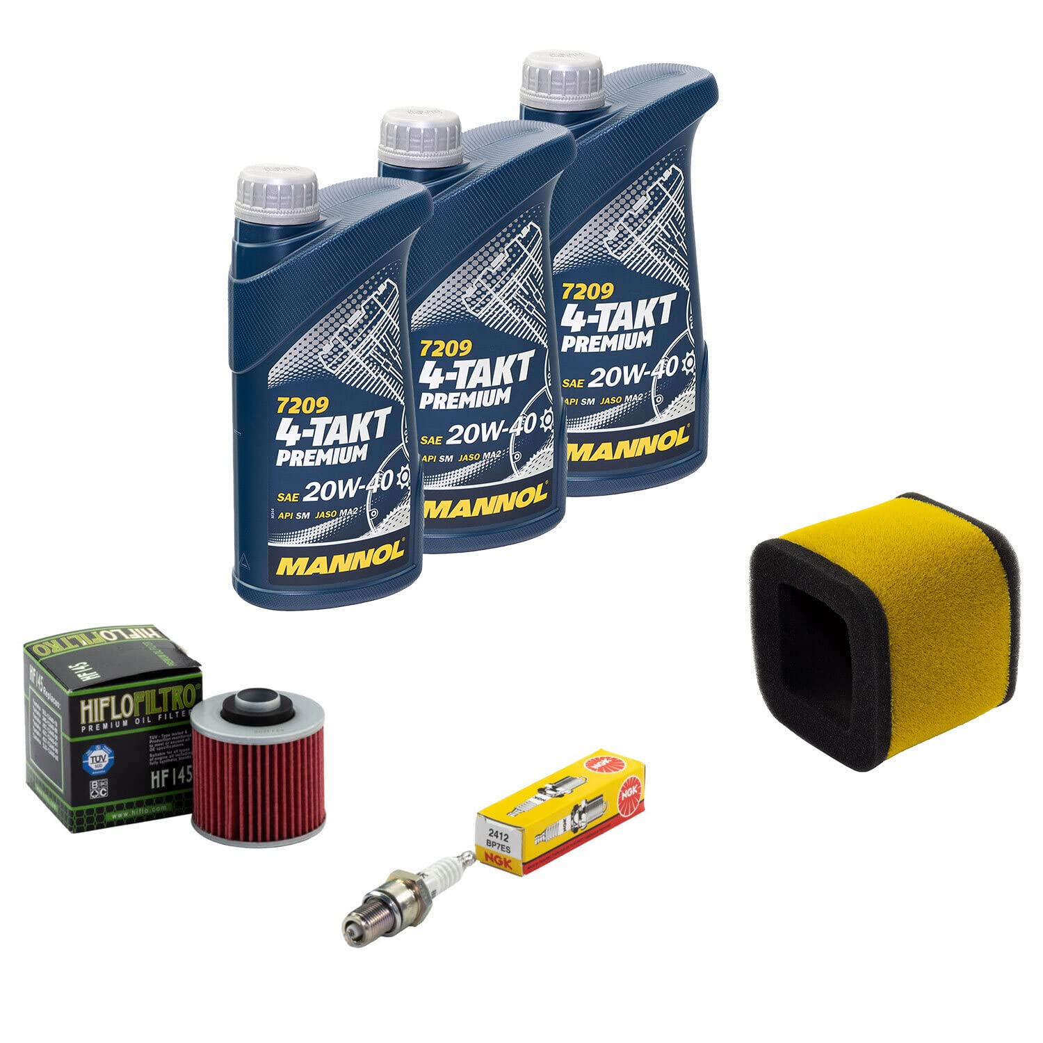 Wartungspaket Öl 3L + Luftfilter + Ölfilter + Zündkerze für Yamaha XT 500 XT500 1U6 Baujahr 1976-1989