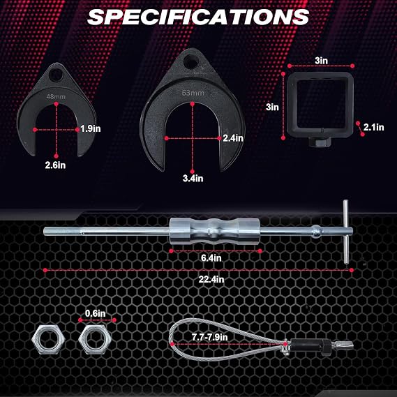 CV Axle Puller Tool with Heavy Duty Slide Hammer 8 pc CV Joint Removal Tool with 48mm & 63mm CV Joint Fork CV Axle Removal Tool with Outer CV Joint Adapter Steel Cable Adapter