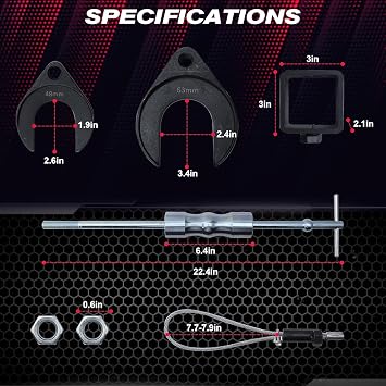 CV Axle Puller Tool with Heavy Duty Slide Hammer 8 pc CV Joint Removal Tool with 48mm & 63mm CV Joint Fork CV Axle Removal Tool with Outer CV Joint Adapter Steel Cable Adapter
