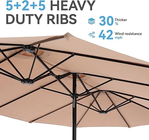Miniatura 4 de GREEN PARTY Sombrilla de patio rectangular de 15 pies con base incluida, sombrilla de mesa de doble cara con manivela, sombrillas grandes para