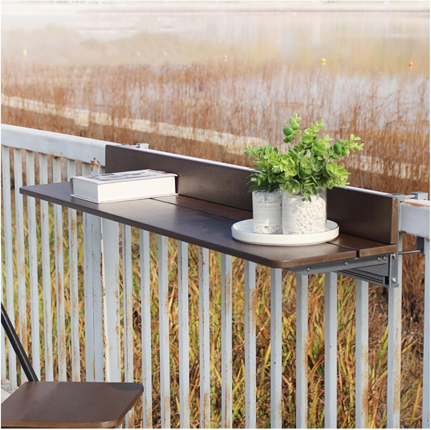 Outdoor Stainless Steel Folding Table for Balcony and Patio Wall Mounted Waterproof No Hole Punching Needed Foldable Hanging Railing Table