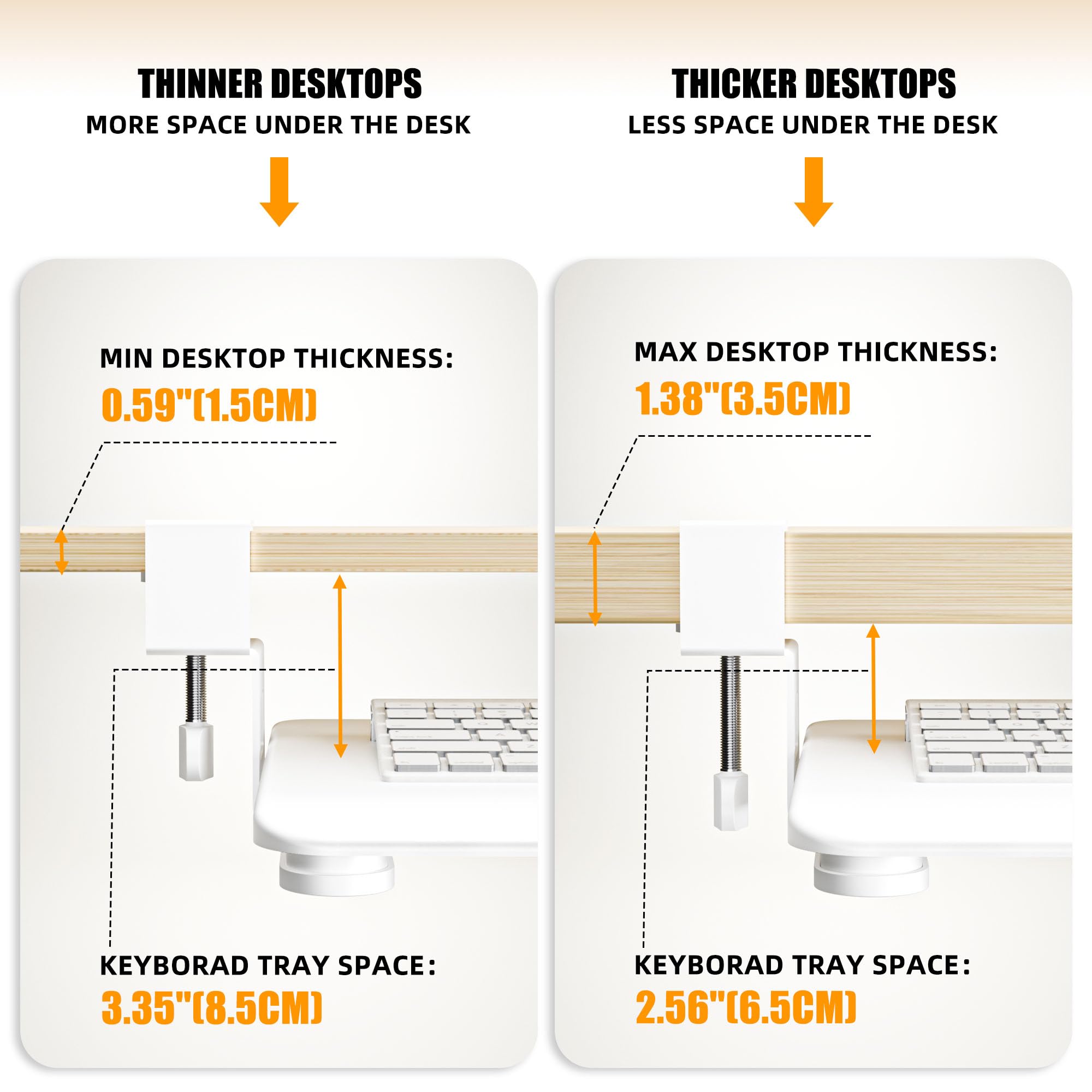 ERGOMAKER Tastaturablage, tastaturauszug untertischmontage mit C-Klemmhalterung, ergonomische Tastaturablage zum Tippen 650x300 mm, Büro und Zuhause (Weiß)