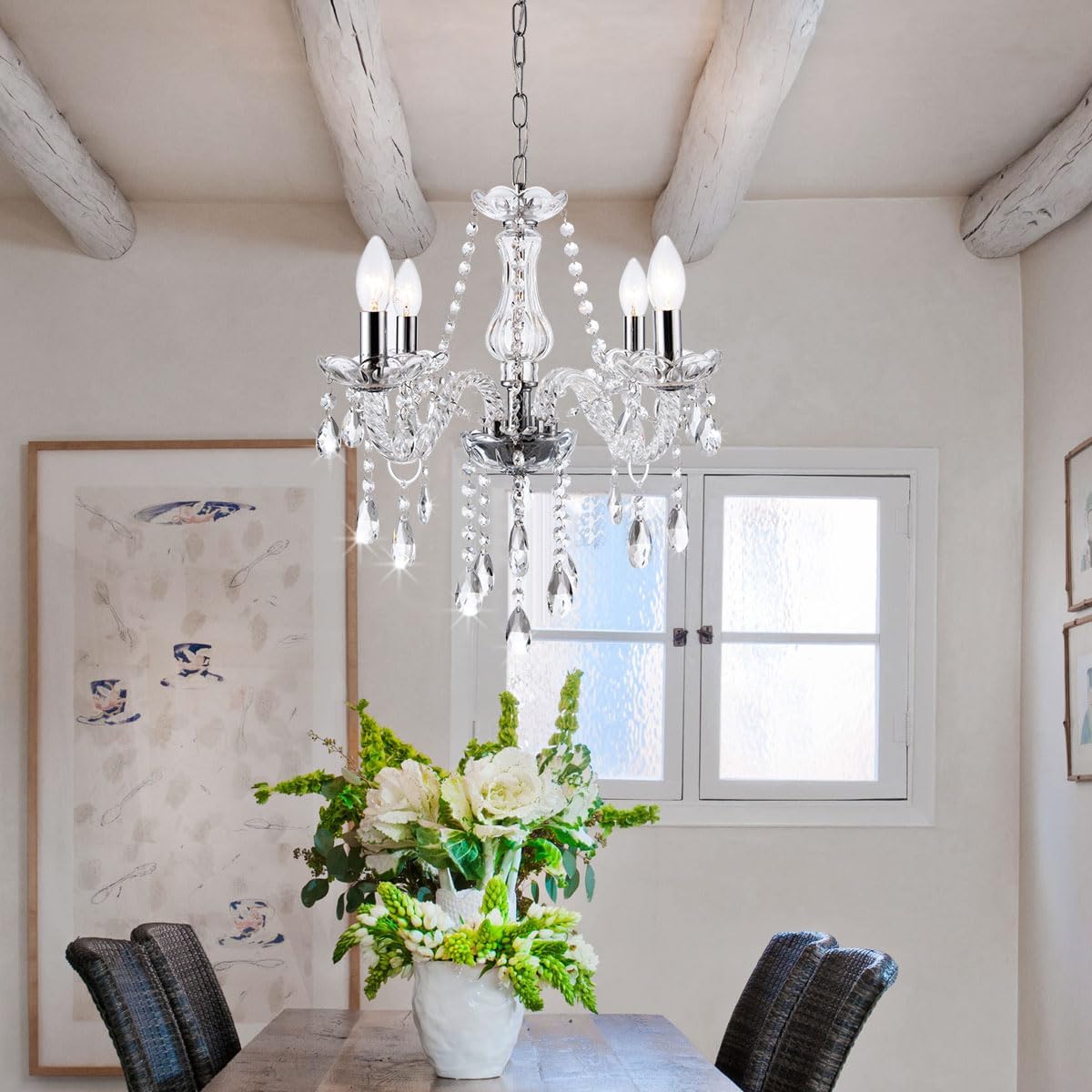 MALOSA Clear Crystal Chandeliers,Vintage Small Chandelier,Glass Mini Chandelier for Dining Room,Girls Bedroom,Living Room,Closet,Wedding Decoration