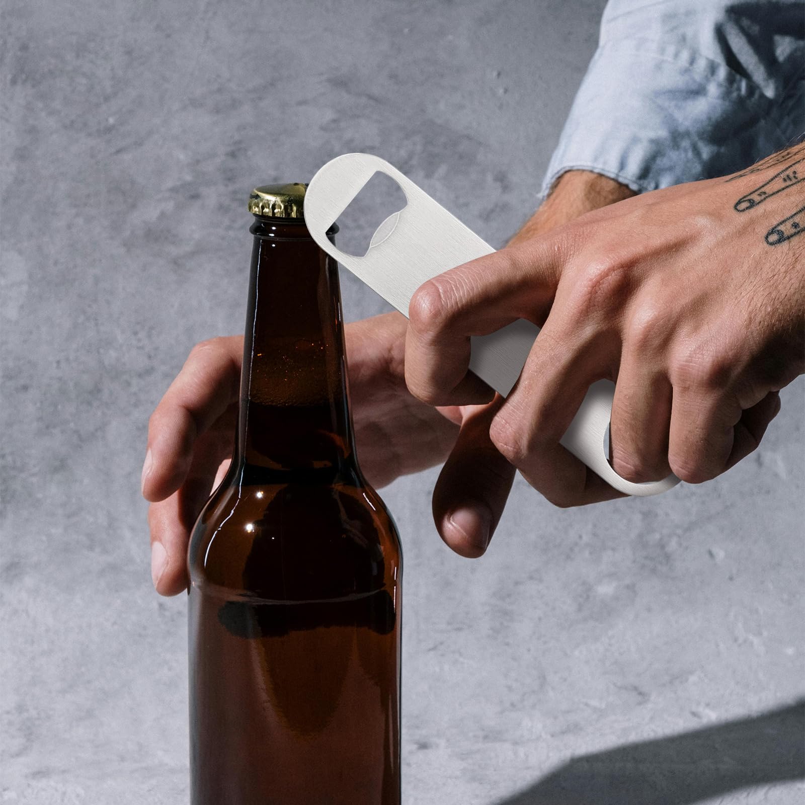 Paquete de 50 abrebotellas de cerveza plano de acero inoxidable de 7 pulgadas, abrebotellas de cerveza para camarero, cocina, bar, restaurante (plateado)