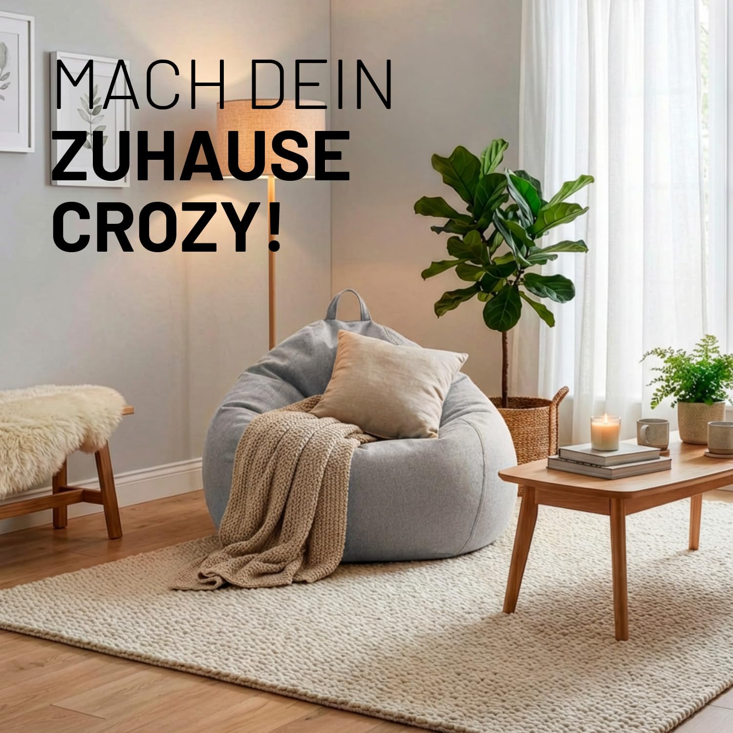 Lumaland Sitzsack Comfort Line | Indoor Beanbag 80x90x50cm mit mehr als 1,5 Mio. anpassbaren EPS-Perlen | Weiches & Komfortables Bodenkissen | Sessel für Kinder & Erwachsene | 185 L Volumen [Hellgrau]