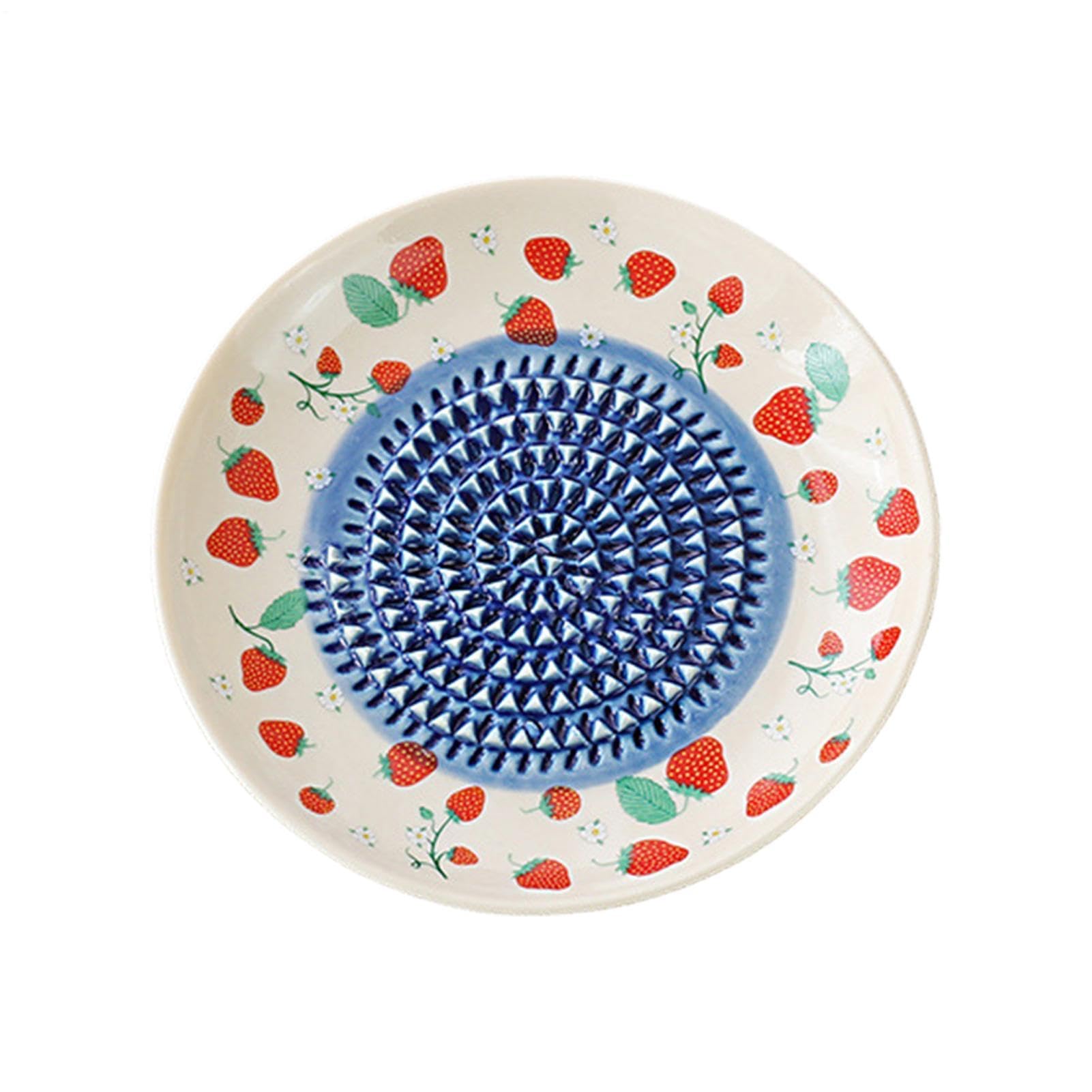Ceramic Garlic Grater Plate - Manual Ceramic Fruit Pattern Bowl - Vegetable Grater Bowl,for Tomato Chocolate Strawberry Food Peel Ginger Cheese Dessert Kitchen Cooking