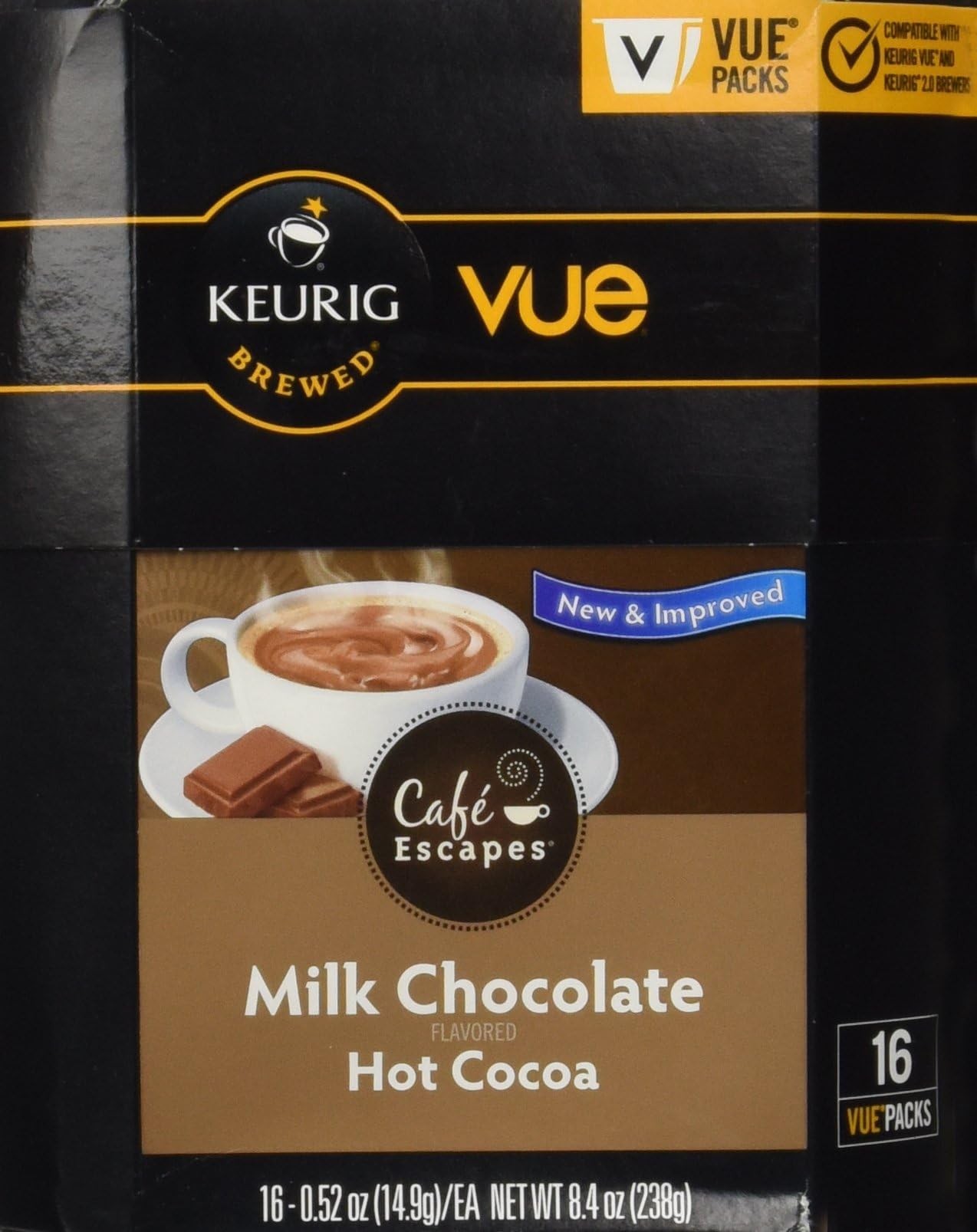 Cafe Escapes Milk Chocolate Hot Cocoa Keurig Vue Portion Pack, 32 Count