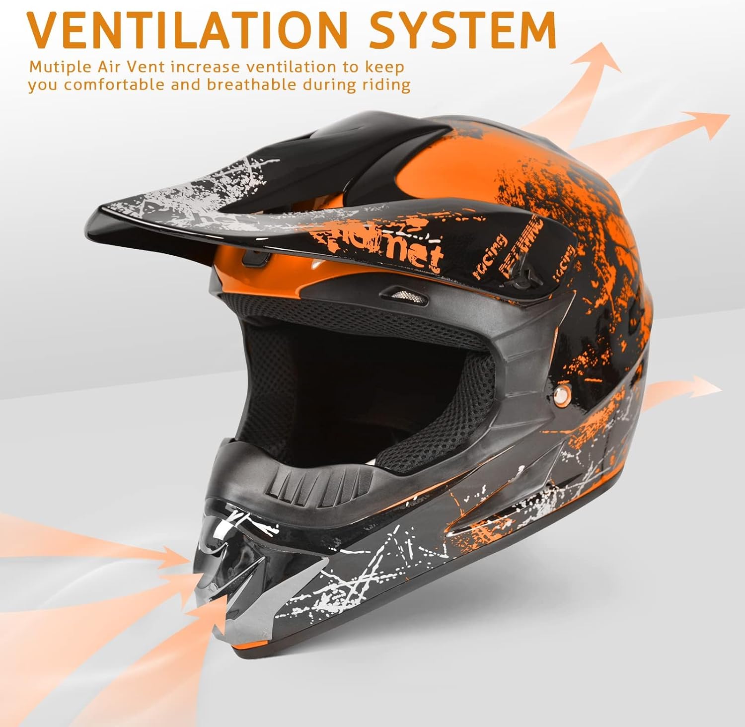 SPARK Dirt Bike Helmets Kids Motorcycle Helmet Youth ATV Motocross Full Face Men Women Off-Road Mountain Bike Helmet Adult with(Gloves Goggles Mask) DOT Approved 4Pcs Set