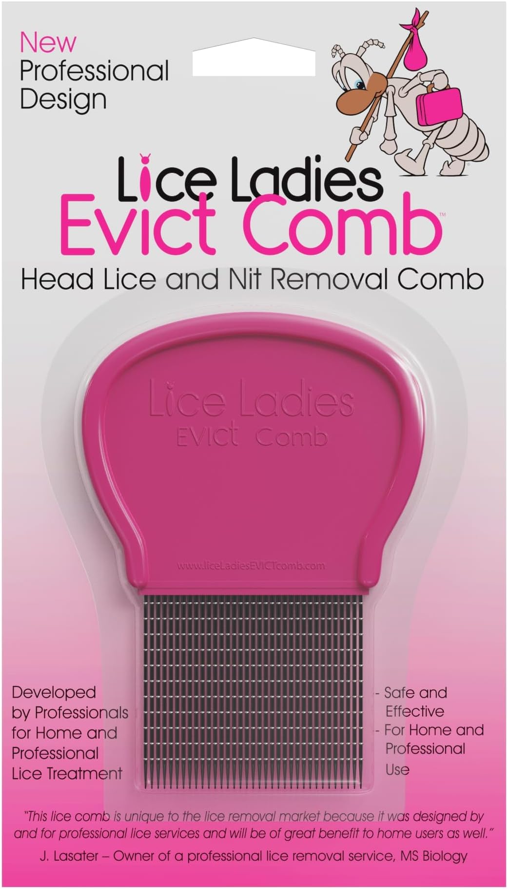Comb, for lice and nit removal, new and unique professionally designed lice comb, stainless steel teeth with hard plastic ergonomic grip handle. Tested safe and effective on all types of hair for kids and adults.