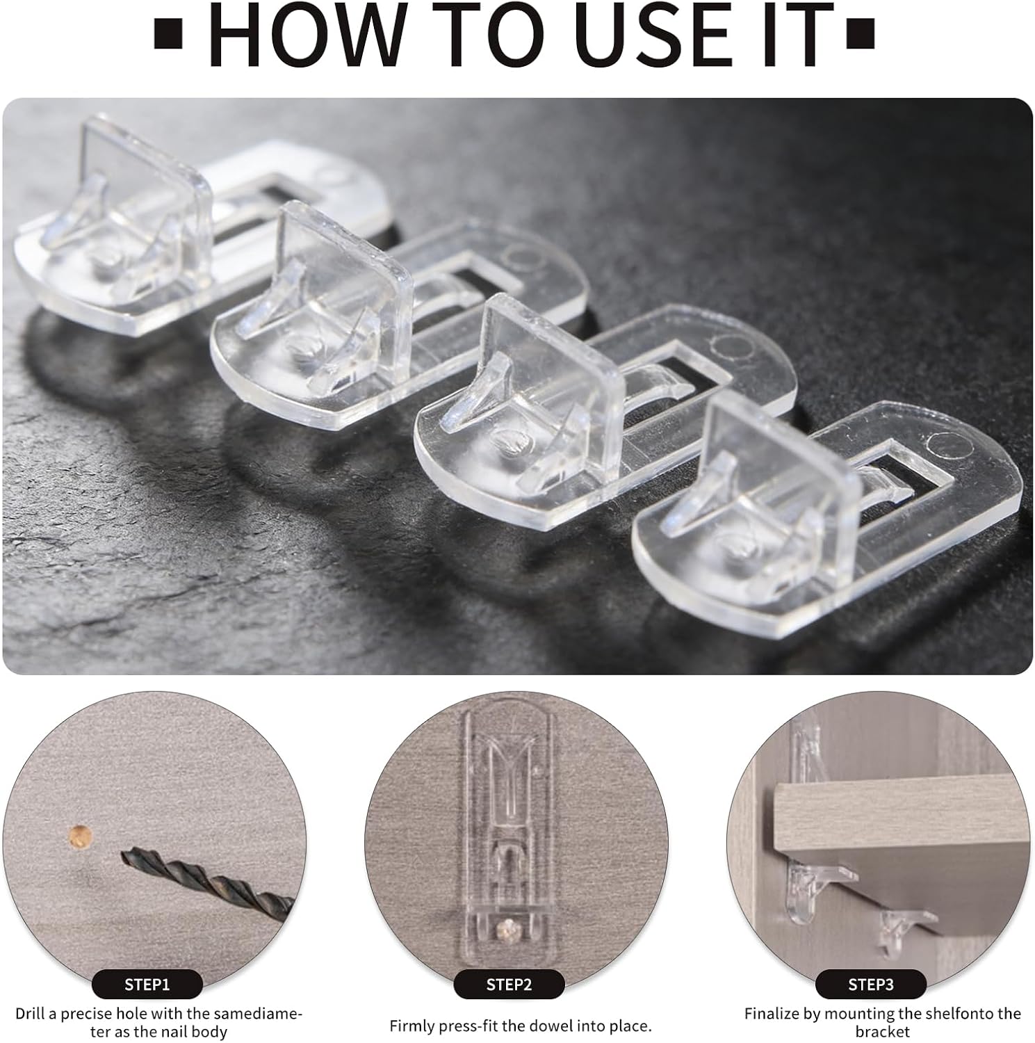 Clear Shelf Pegs 10 Pcs, 5mm x 16mm Self-Locking Cabinet Shelf Supports, Transparent Polycarbonate Shelf Brackets for Kitchen Cabinets, Bookcases, and Wardrobes, Invisible Shelf Pins for Home DIY