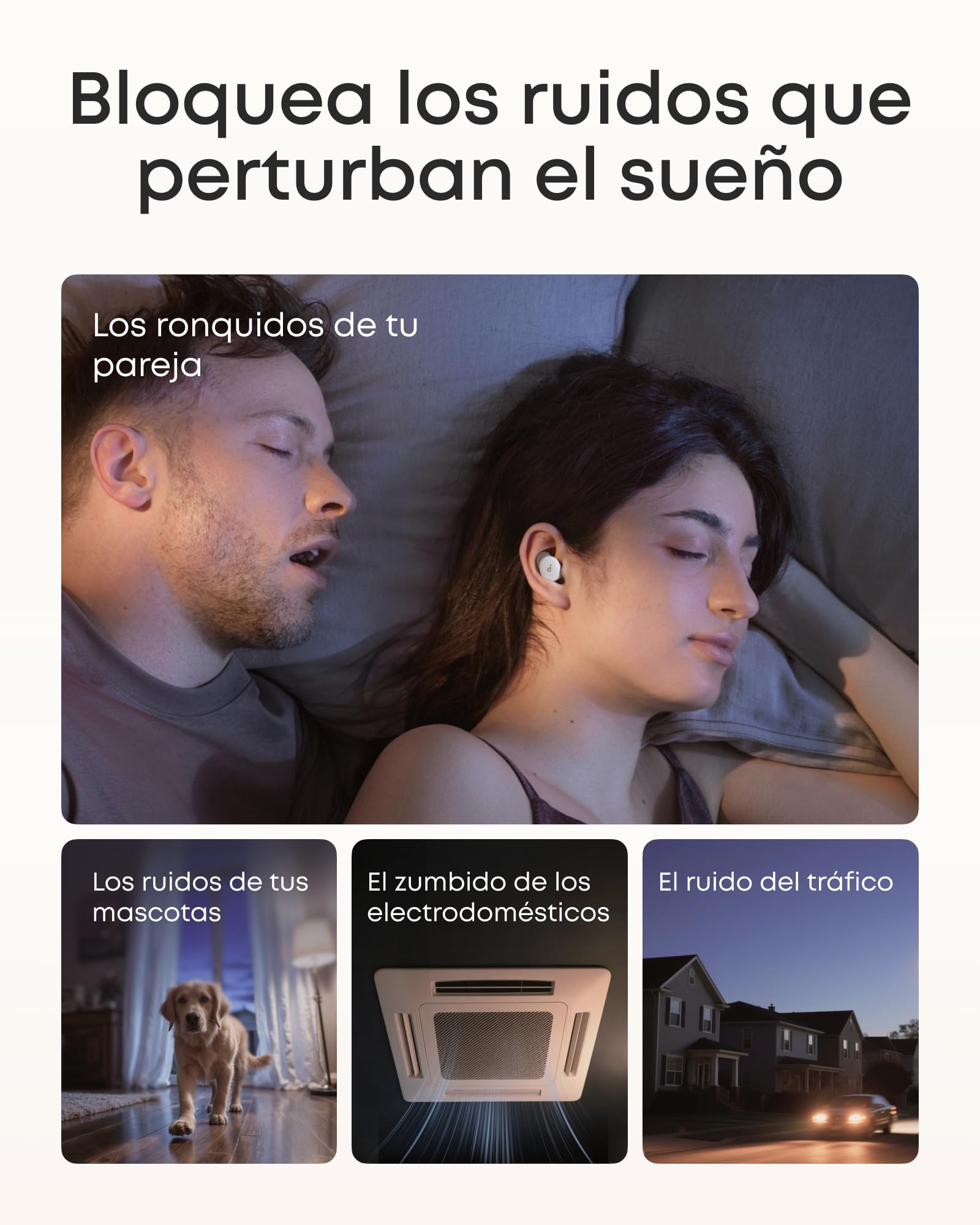 Soundcore Sleep A30 Auriculares para Dormir con cancelación de Ruido | Sistema adaptativo para bloquear ronquidos, comodidad al dormir de lado, hasta 45 h de reproducción