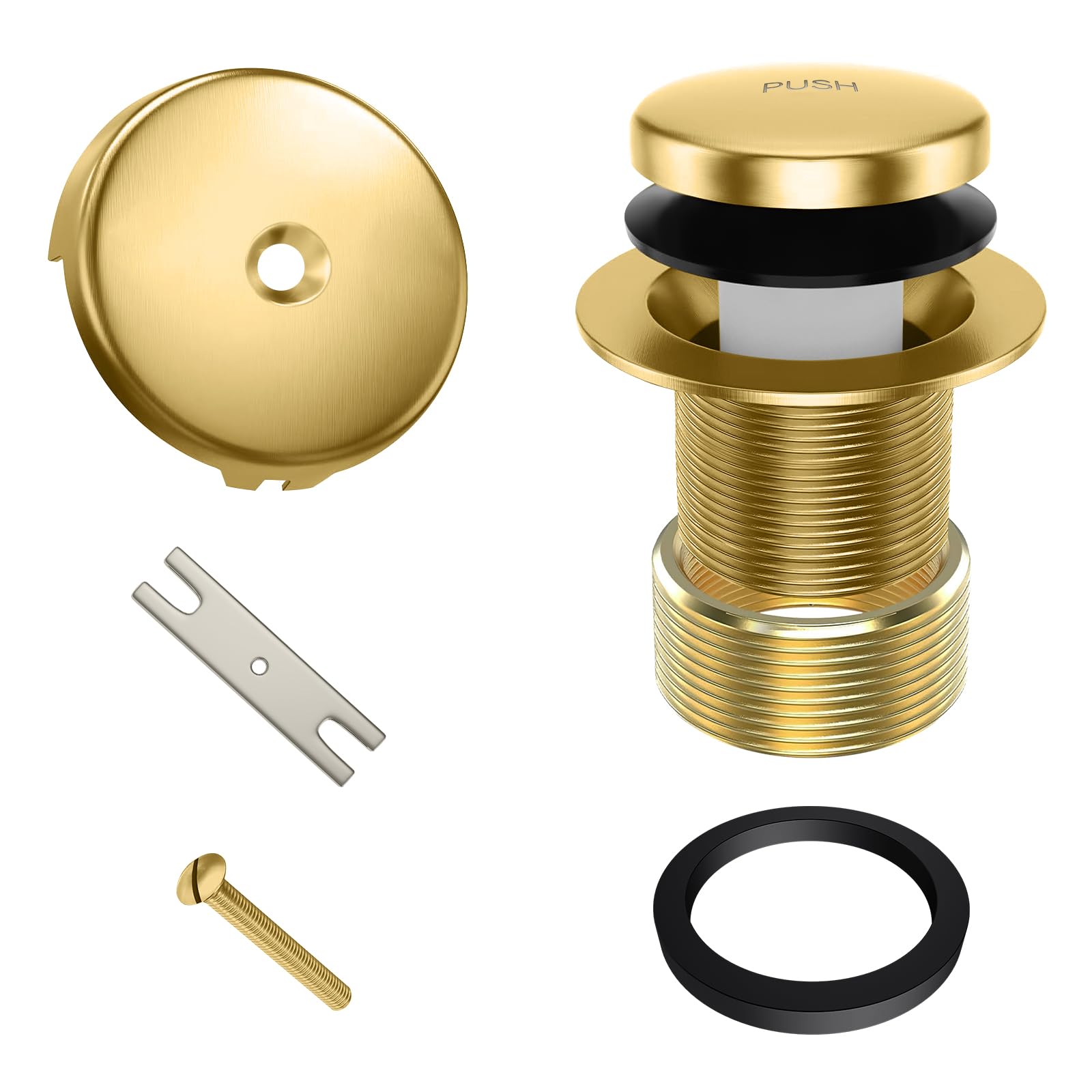 Bathtub Drain And Overflow Panel Kit – Universal Conversion Set With Honeycomb Filter, Gasket, Screws & Adapter – Stainless Steel & Brass, Black