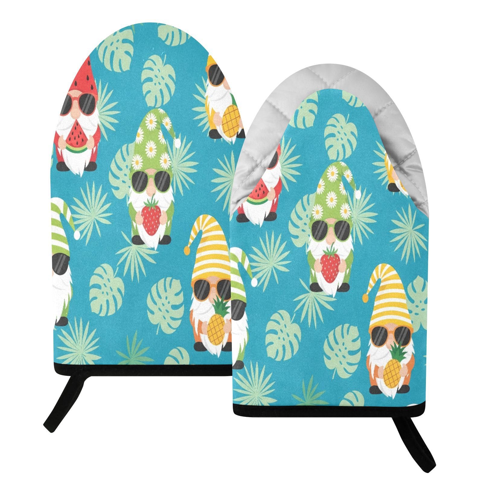 BURSTDDY Summer Gnome Oven Mitt,Heat Resistant Kitchen Mitts for Cooking