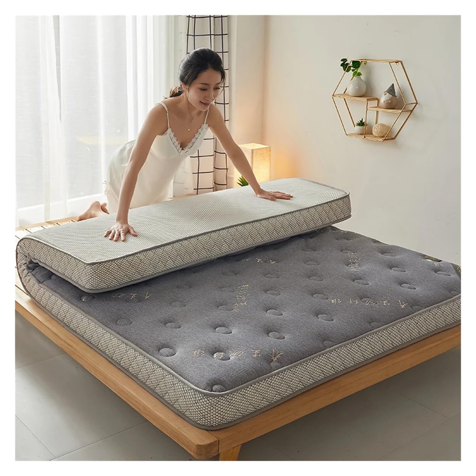 Cubrecolchón Plegable de Espuma viscoelástica, cuádruple Capa, portátil, para Viajes, Ideal para Invitados, con Funda Lavable, Ropa de Cama cómoda hogar y Exteriores.