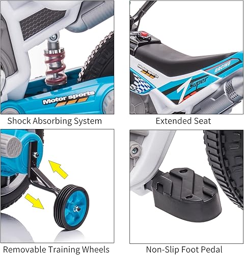Miniatura 5 de Motocicleta eléctrica de 12 V con batería para niños pequeños, juguetes de paseo para niños con ruedas de entrenamiento de 2 velocidades, música y