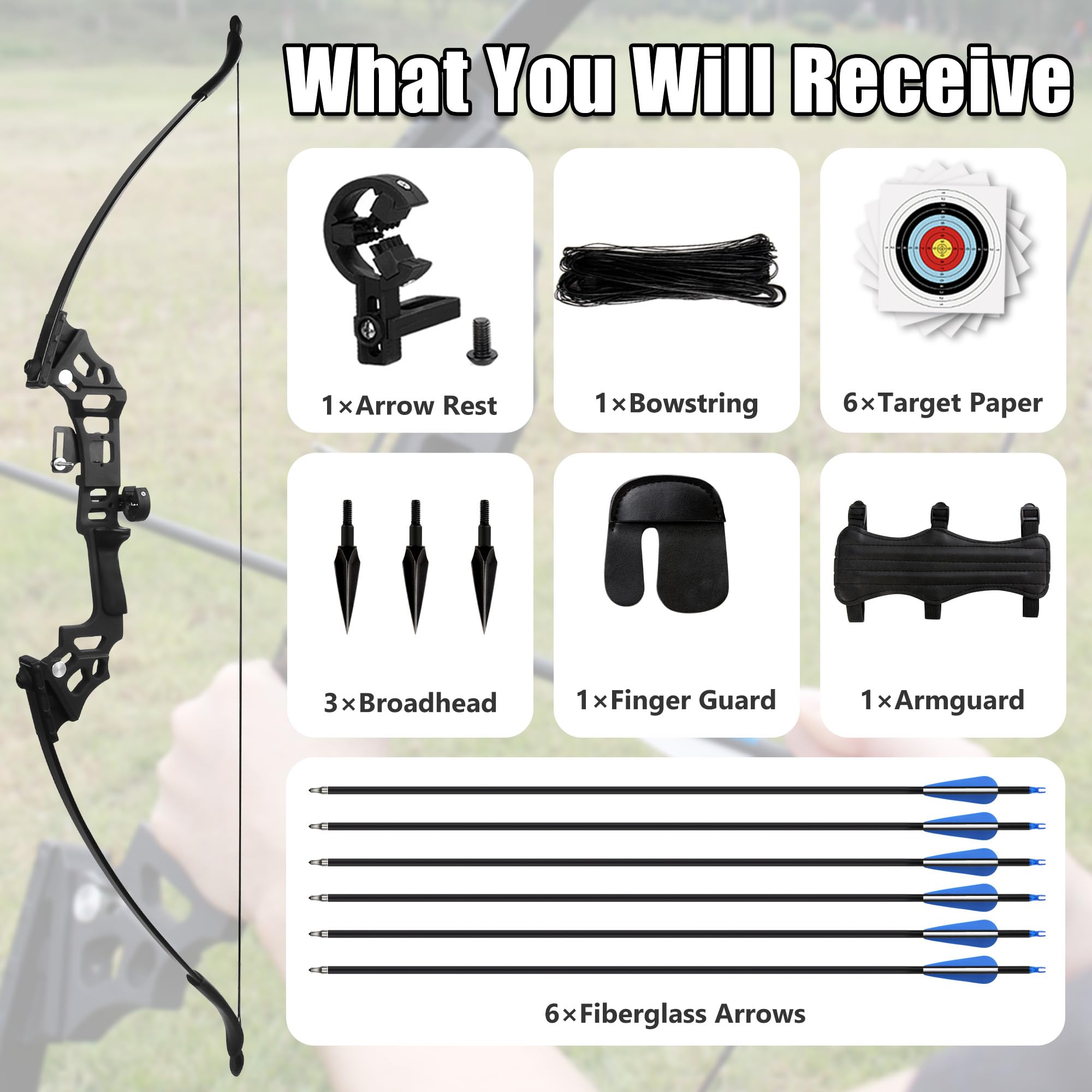 Bogen-Set für Erwachsene – Recurve- und Langbogen mit verschiedenen Zuggewichten für Training & Freizeit