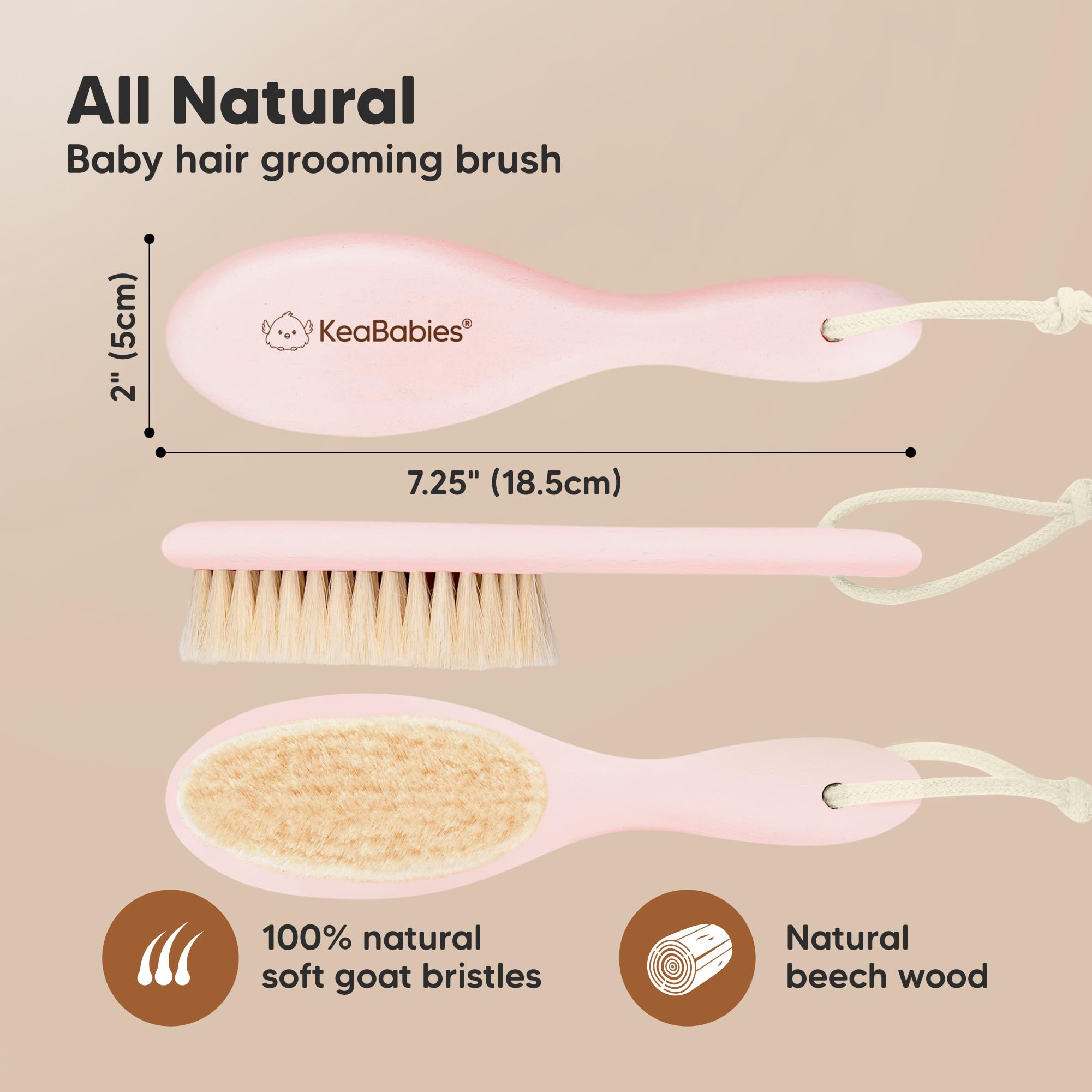 Cepillo del pelo del bebé - Cepillo del bebé con las cerdas suaves de la cabra, Cepillo del casquillo de la cuna, Producto perfecto del cuidado del cuero cabelludo para el bebé (Blush, Oval)