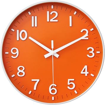 HZDHCLH Wall Clock 10 Inch Silent Non Ticking Quartz Modern Decorative Clock for Office Classroom Home Living Room Bedroomorange