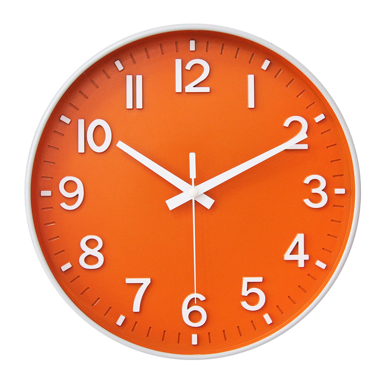 Horloge murale silencieuse orange 30 cm avec chiffres arabes