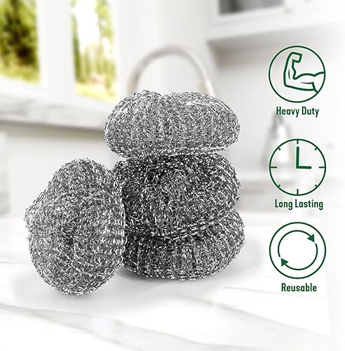 Miniatura 9 de Pine-Sol Depuradores de acero inoxidable de alta resistencia, no se oxidan ni se astillan, esponjas para fregar de hierro fundido, estantes de