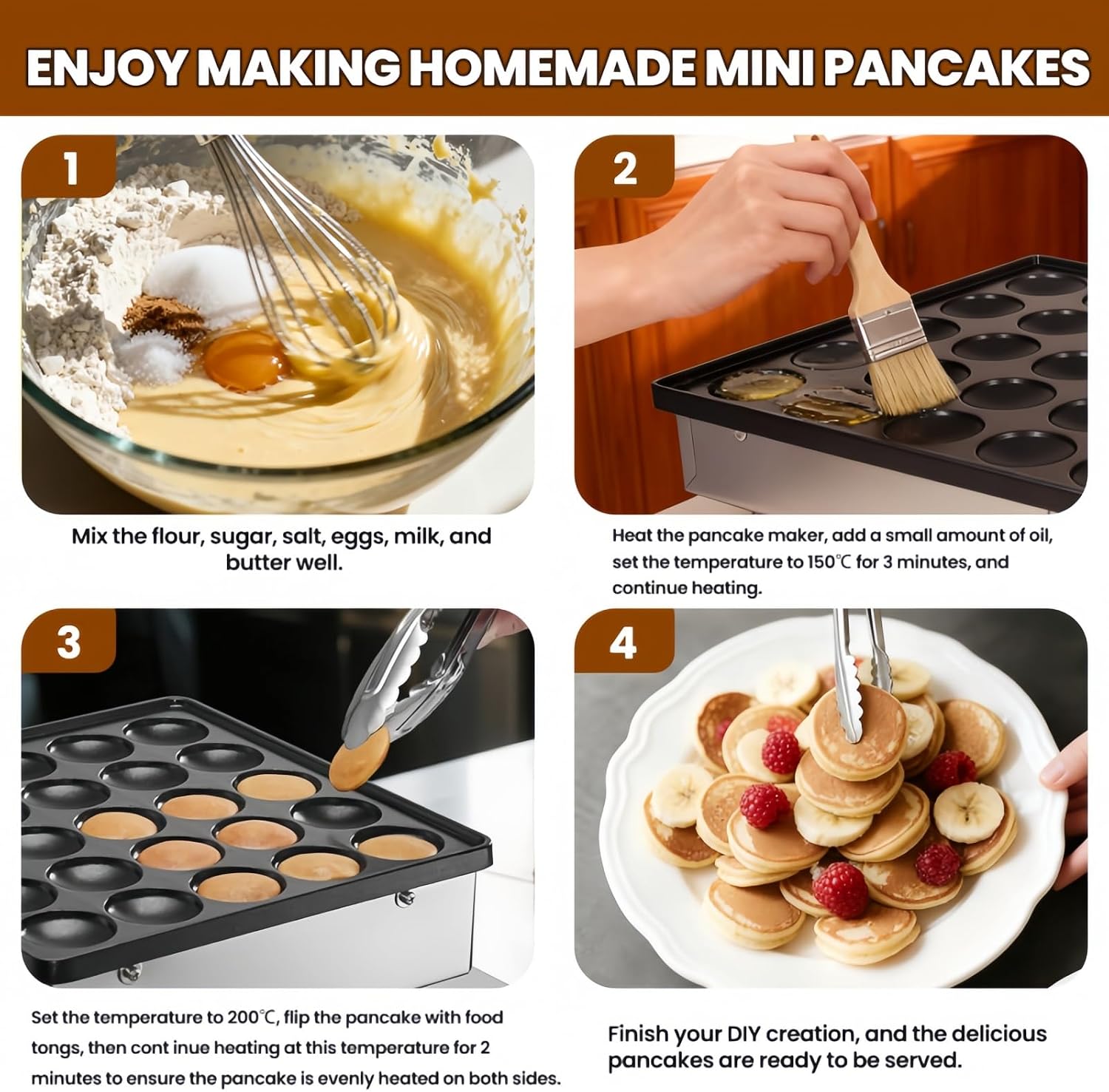 900W 110V Mini Pancake Maker - 25-pcs Muffin Waffles Baker 45 mm Diameter Dutch Poffertjes Grill with Waffles Waterproof Design, Mini Pancakes & Dessert Bites Restaurant or Home Use