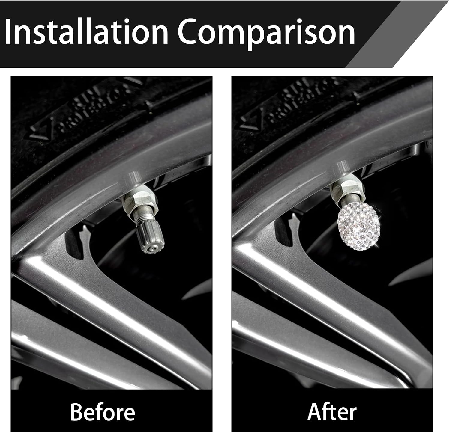 12 PCS Bling Tire Valve Caps Crystal Rhinestone Tire Valve Stem Cap, Universal Dustproof Bling Air Caps Car Decor for Women Cars, Suvs, Trucks, Motorcycles and Bicycles Accessories