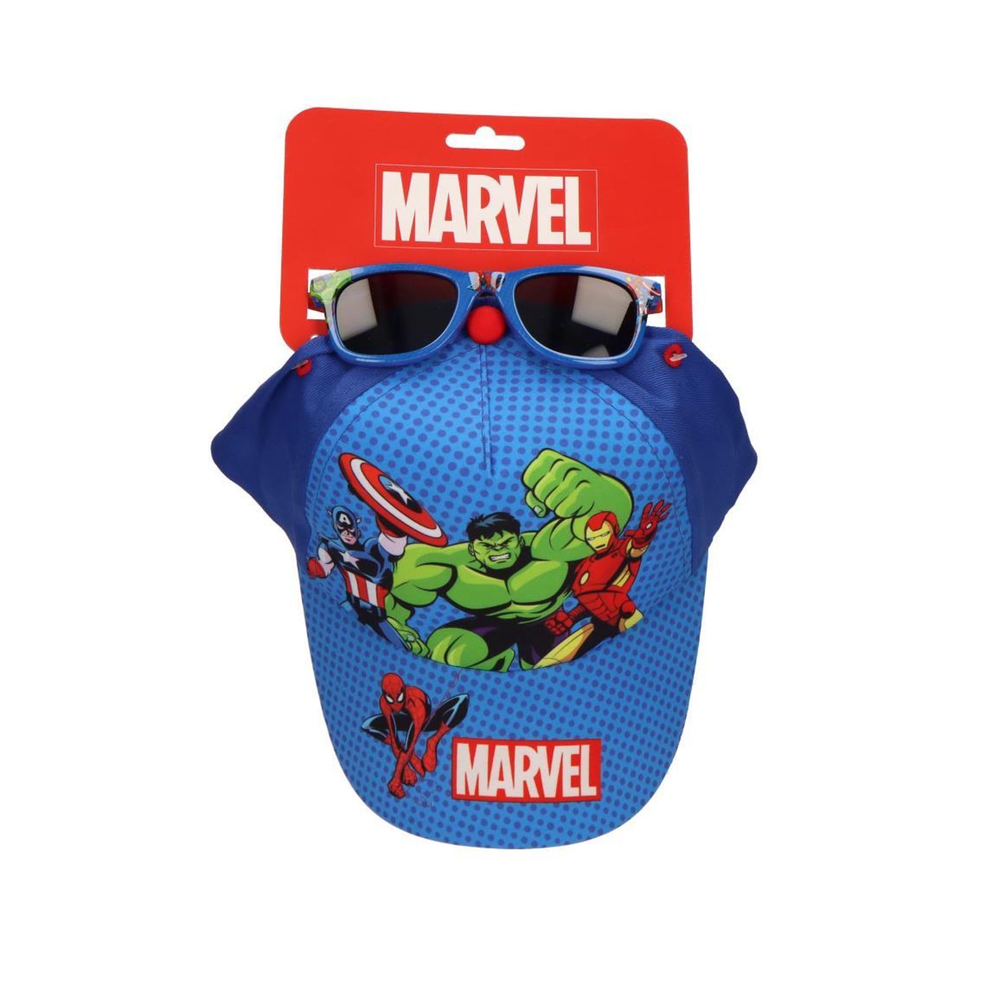 Gorra y Gafas de Sol Marvel Set Niños Original - Gorra Infantil Ajustable y Gafas de Sol UV400 Protección Solar Diseño Avengers, Complementos Verano Niño y Niña para Playa y Piscina