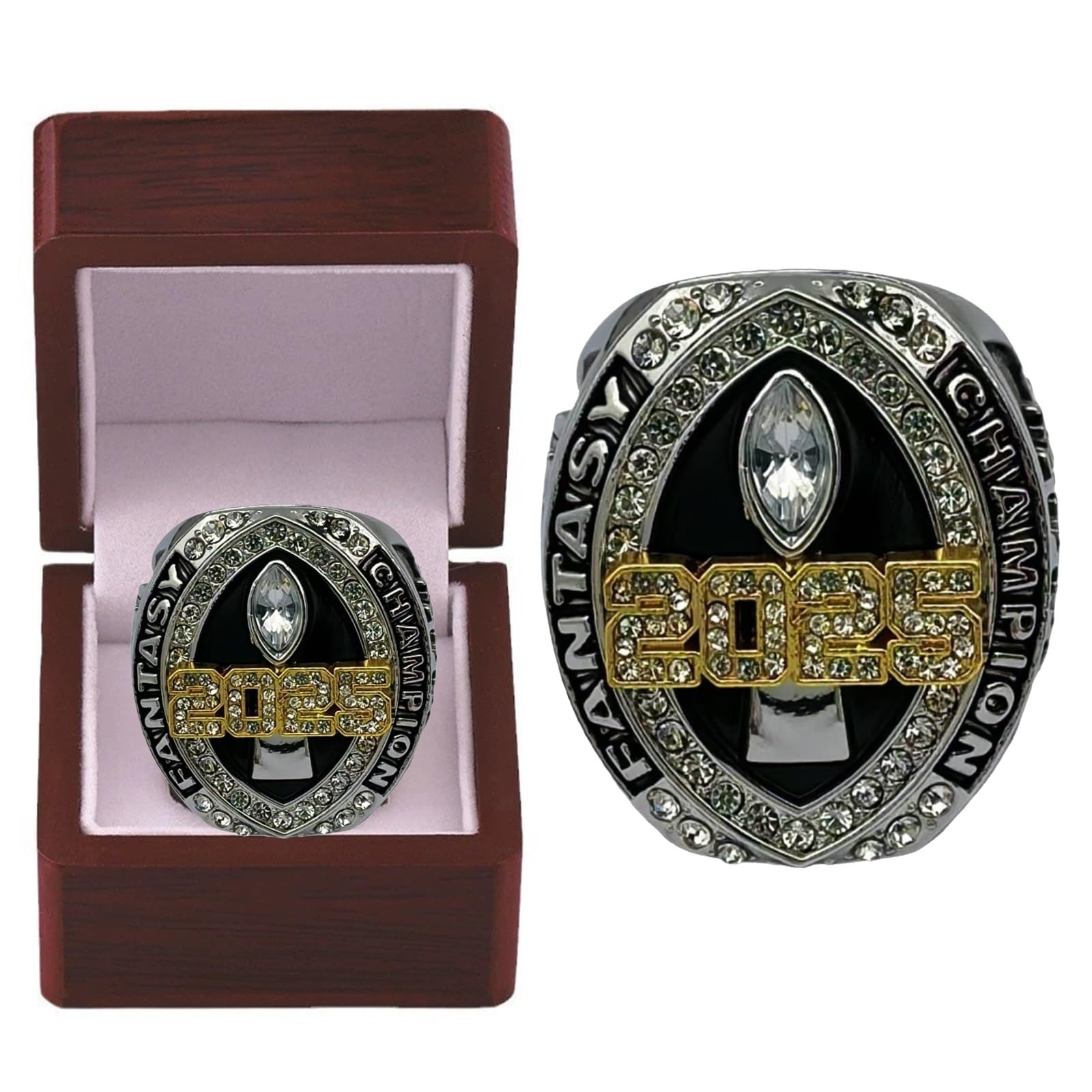 HYKJSHED 2025 Fantasy Football Ring Father's Day Collectibles Championship Ring Display Case