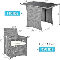 Vista 5 de Tangkula Patiojoy - Juego de comedor de 3 piezas de ratán de polietileno que ahorra espacio, con mesa superior de vidrio templado y sillas