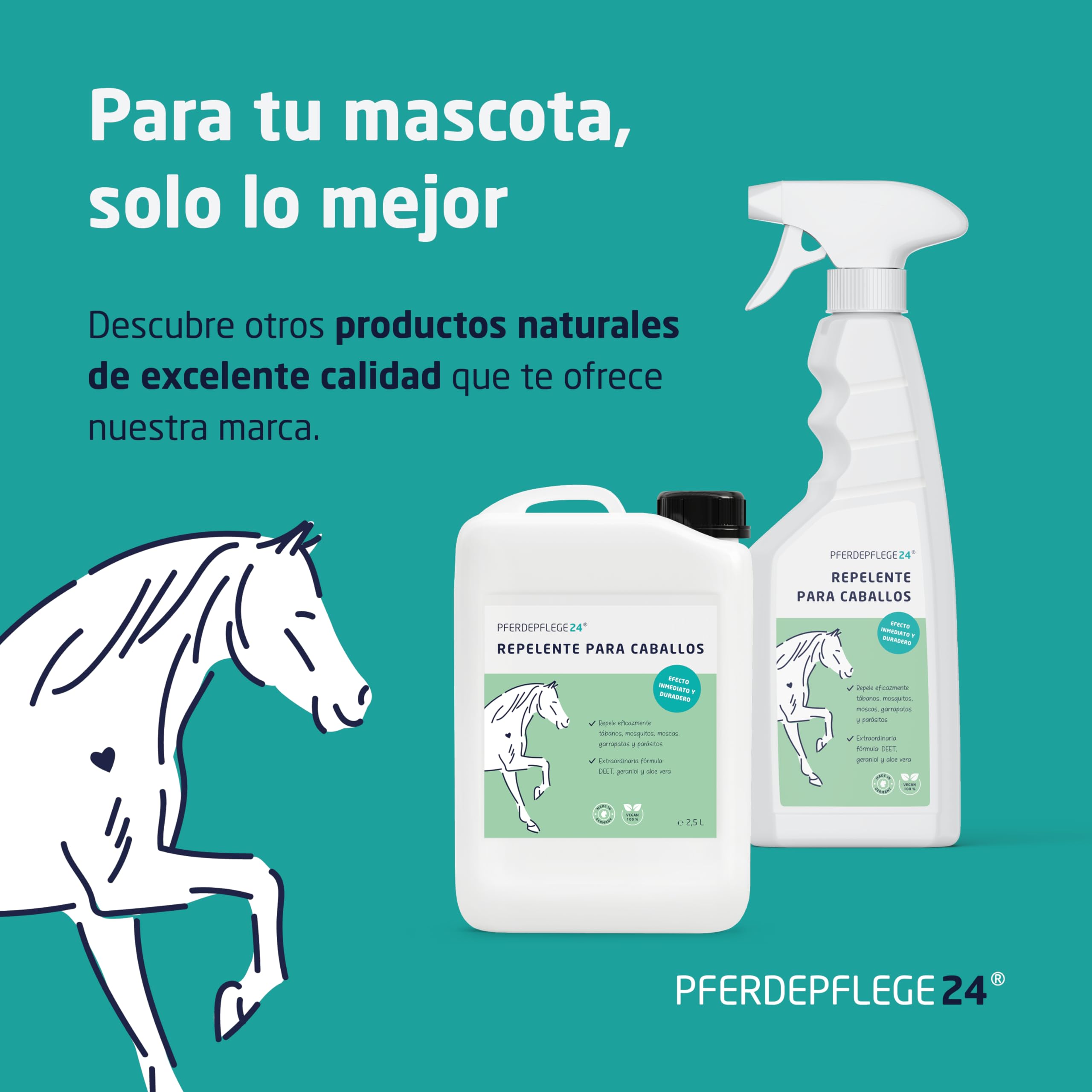 PFERDEPFLEGE24 Spray Abrillantador y Desenredante para Cola y Crin de Caballos - 500ml y 1L - Brillo Intenso, Facilidad para Peinar y para un Pelaje Saludable - Desenredante para caballos