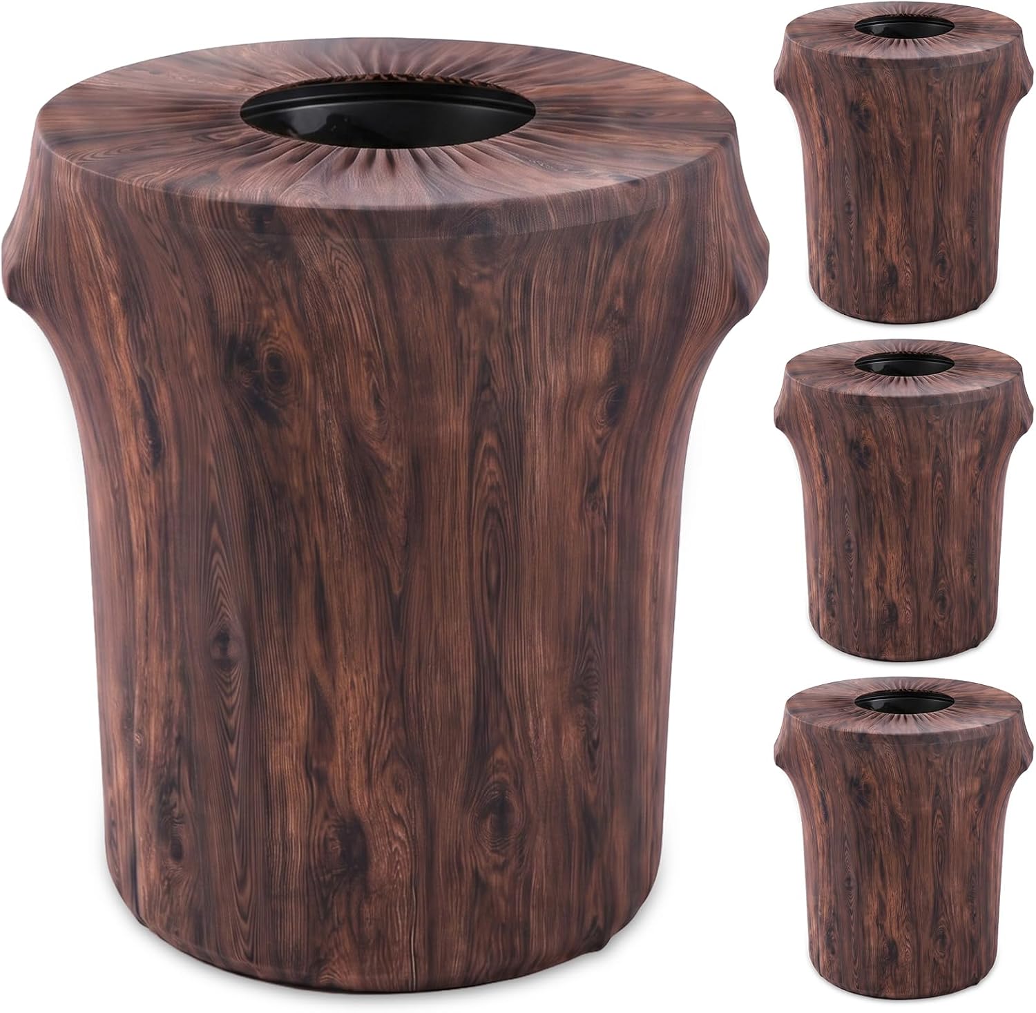 4 Pcs 32 Gallon Trash Can Covers Wood Grain Stretch Spandex