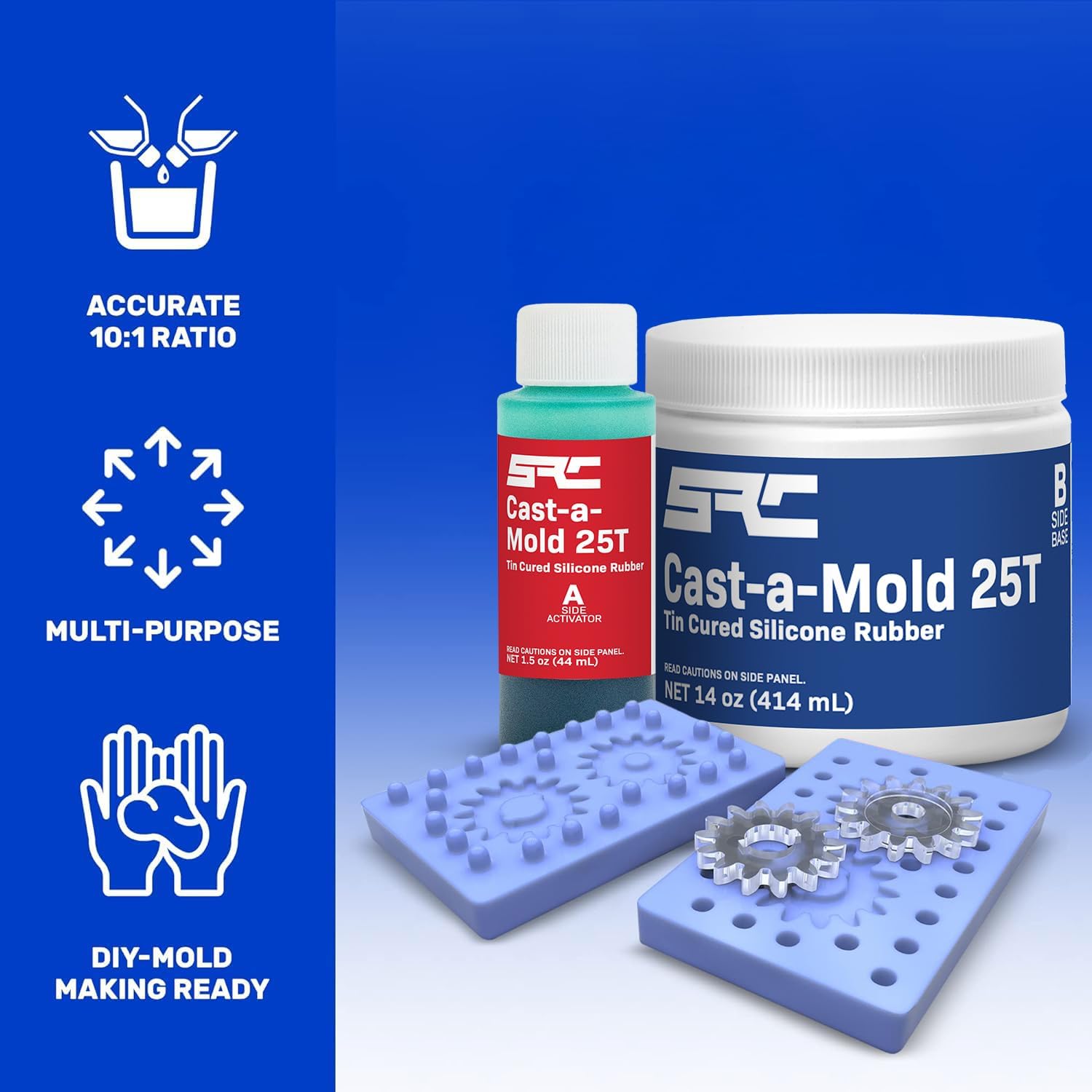 Cast-A-Mold 25T RTV 16 Oz, 2-Part, Liquid Silicone Mold Making Kit, Rubber Molding Compound, Perfect for Jewelry Making, Casting Epoxy Resin, Wax, Soap, Plaster, Cement, and Concrete