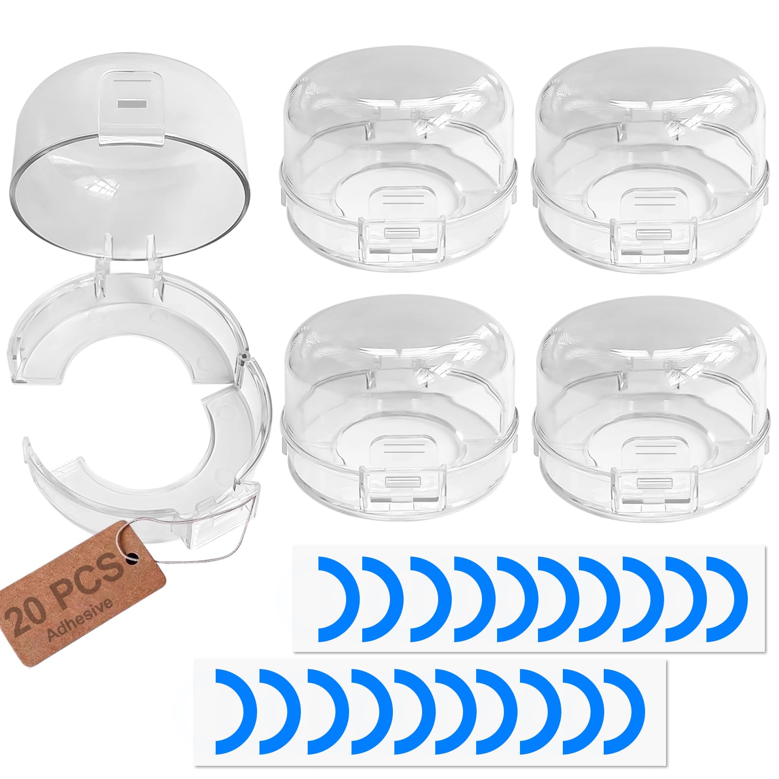 Childproof Stove Knob Safety Covers: (5 Pack +10 Sets of Adhesive) Upgraded Double-Key Design Gas Stove Knob Locks, Oven Knob Covers for Kids/Pets, Universal Fit, Easy to Install (White)